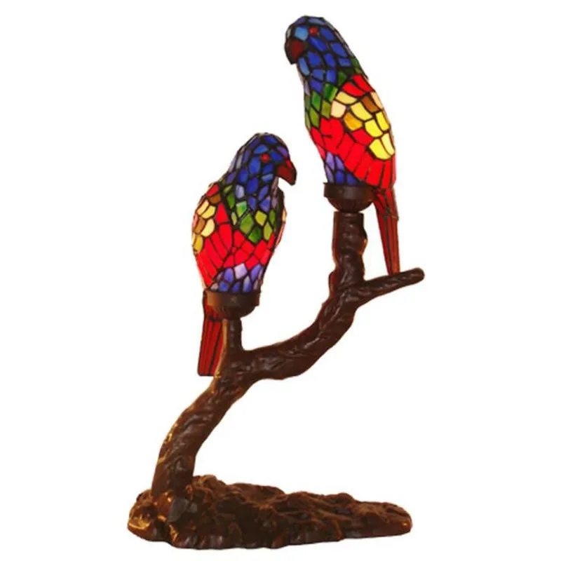 

Vintage Handmade Colorful Glass Birds Parrots Table Lamp for Foyer Bed Room Bar Apartment Glass Night Light H 56cm 1090