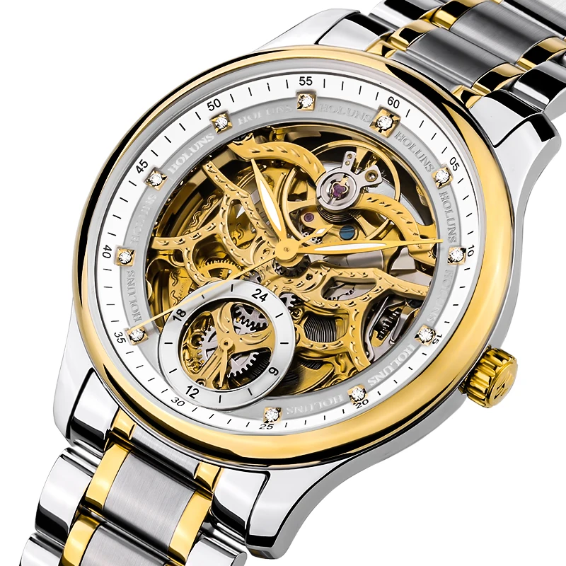 Holuns люксовый бренд Золото Скелет автоматические механические стимпанк мужские