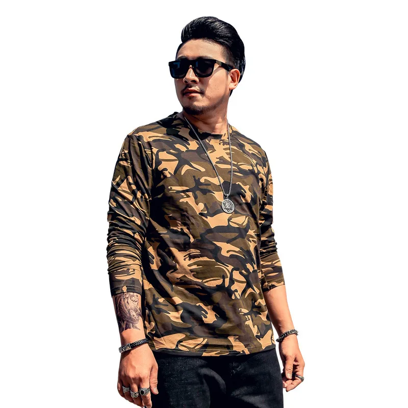 

Brand Large size 6XL Men's Long-sleeved T-shirt Men's Loose Round neck Camouflage Long-sleeved Military T-shirt for 135kg men