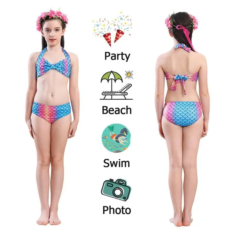 4pcs Girls Fish Tails Swimsuit Bikini Set Kids Swimwear Cosplay Costume Swimming Bathing Suit Fishtail Swimsuit For Summer