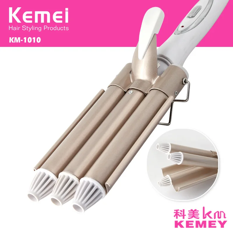 Щипцы KEMEI для завивки волос, керамическая плойка с тройным цилиндром, инструменты для укладки