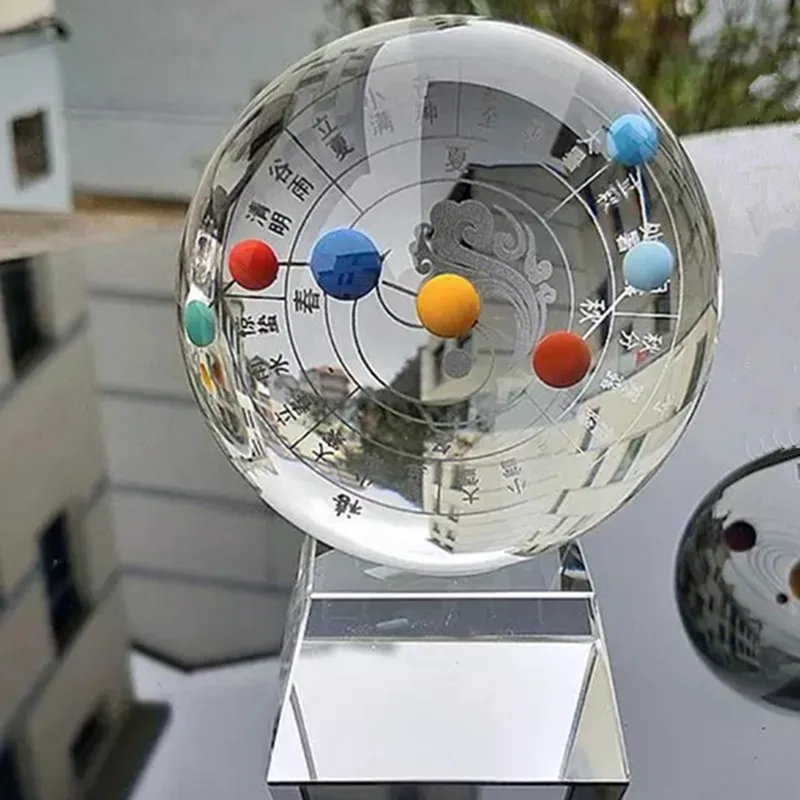 80mm Crystal ball  Polished Sphere Feng Shui Glass Ball 12 solar terms solar system planets Craft Home Decor Astrophile Gifts 