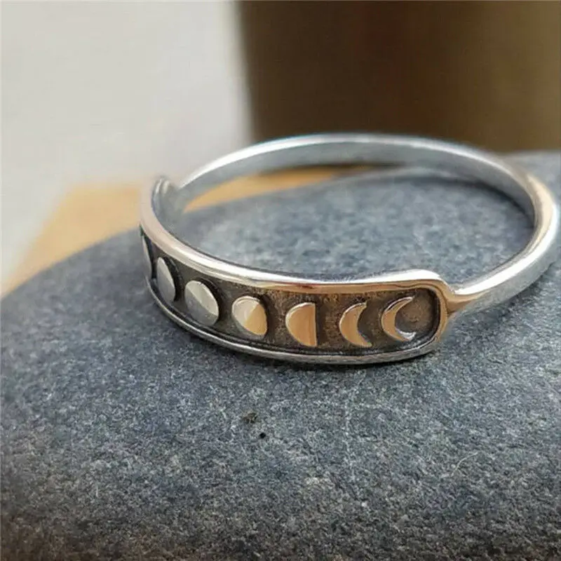 Винтажные серебряные кольца с фазой Луны Изысканные кольца с фазой Луны обручальные ювелирные изделия
