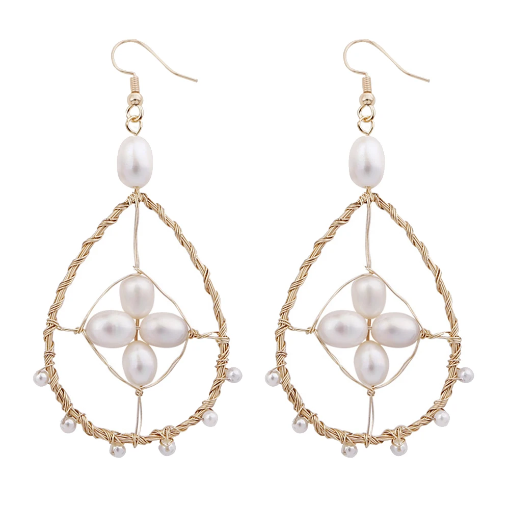 Женские Висячие серьги подвески из медной проволоки с искусственным жемчугом