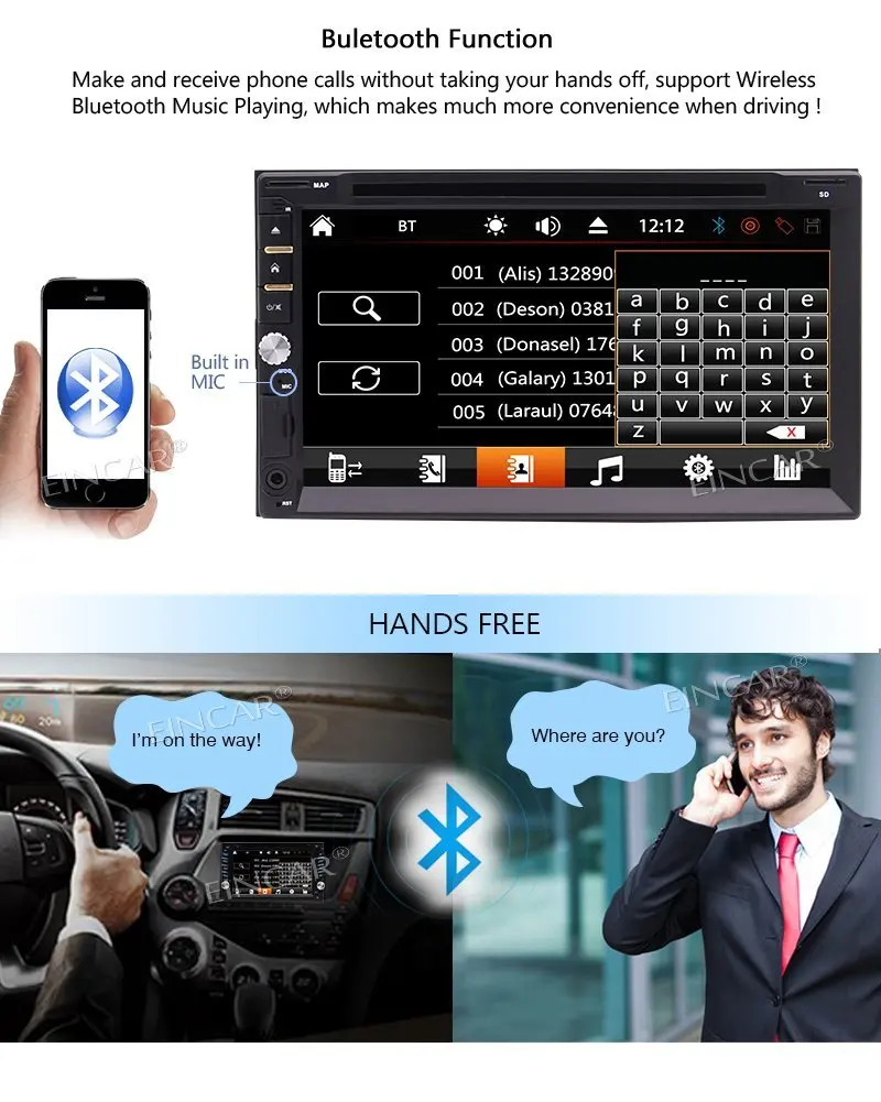 EinCar беспроводная камера заднего вида 7 &quot2Din сенсорный экран в тире Bluetooth