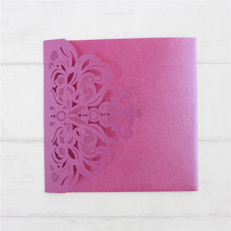 fuchsia Мягкие розовые свадебные пригласительные карты, лазерные карманные свадебные приглашения на свадьбу, печать на заказ, вставка для живота, RSVP - Цвет: fuchsia