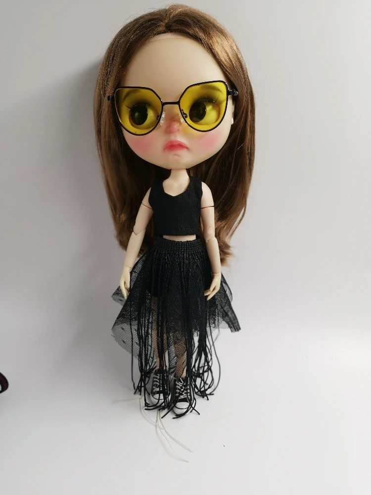 T02-X605 Blyth кукольная одежда 1/6 куклы azone ob24 ob22 Аксессуары Одежда ручной работы кожаное пальто с кисточками сетчатая юбка