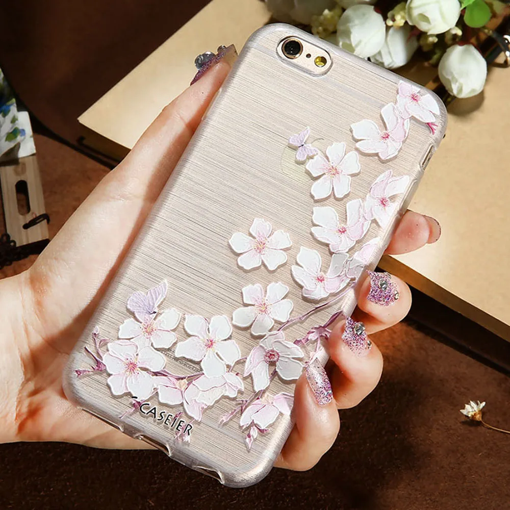 Чехол CASEIER с 3D-принтом для iPhone 7 5 Plus 6 6s чехол из ТПУ рельефным цветком чехлы