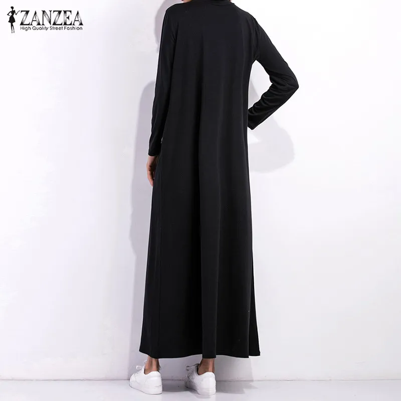 Осеннее платье 2019 женское черное с длинным рукавом Водолазка Длинные Макси