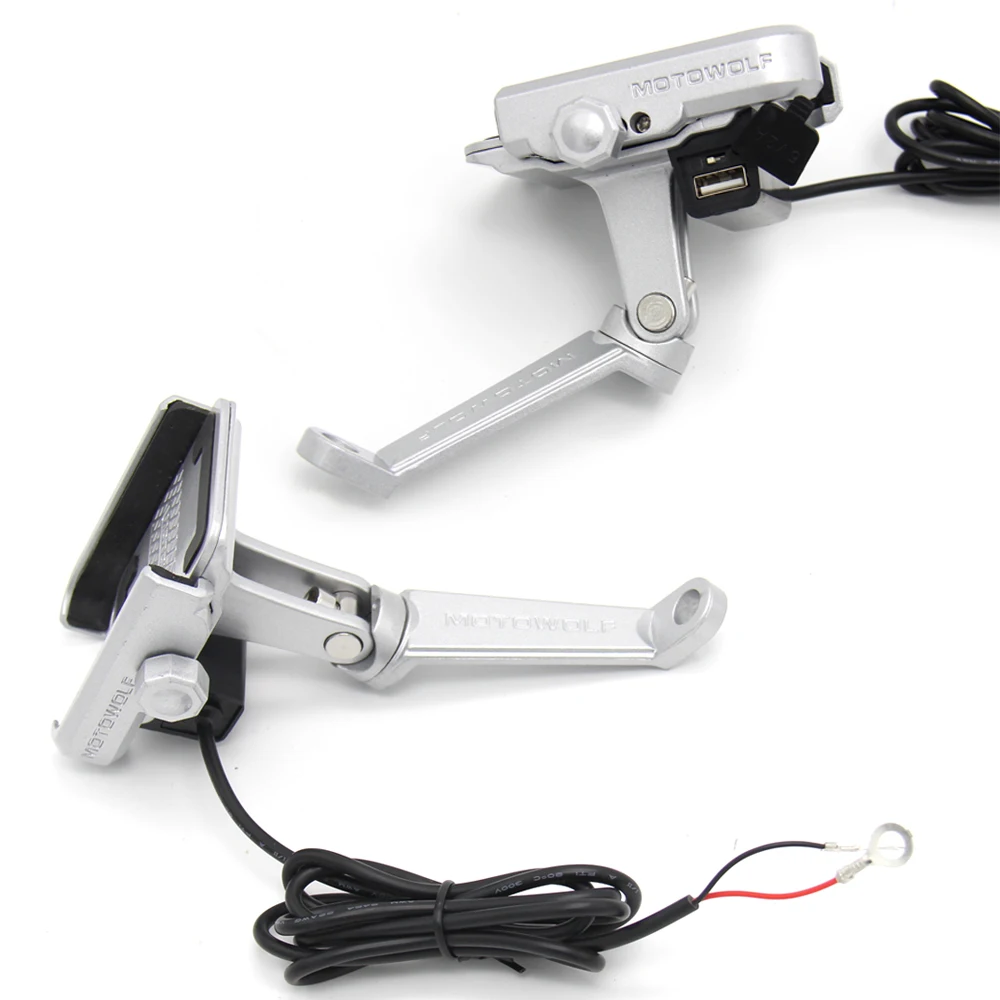 

2in1 360 Degrees Rotation Aluminum Alloy Motorcycle Handlebar Phone Holder Stand with USB Charger for 4-6.8 inch Mobile Devices