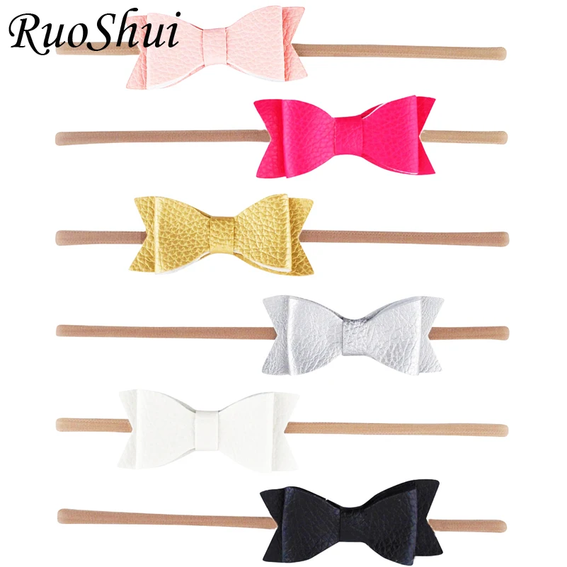 30 шт./лот нейлоновая повязка для новорожденных девочек кожаные банты волос с
