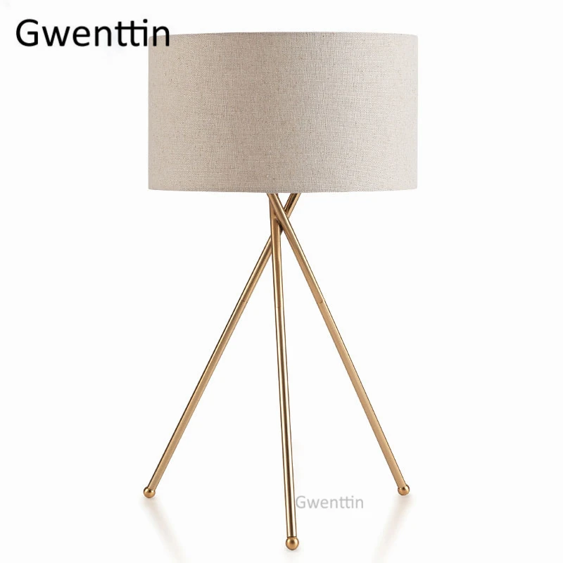 Linen Современный тканевый абажур настольные лампы Led Золотой штатив Настольный светильник стоячий светильник s для спальни прикроватная лампа для кабинета домашний декор - Цвет абажура: Linen