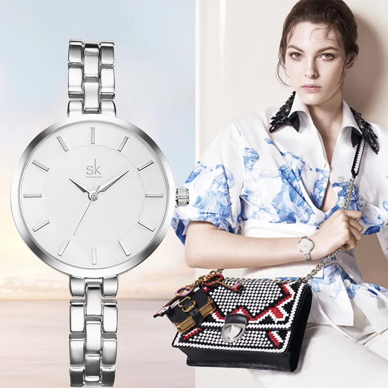 SK/простые женские Круглый циферблат из розового золота браслет часы 2017 Топ