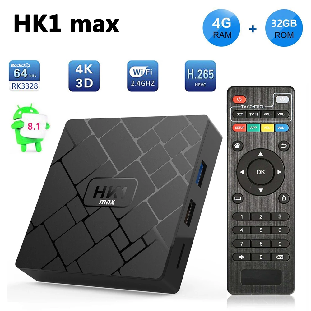 HK1 MAX Android 8 1 ТВ приставка RK3328 Четырехъядерный 4 ГБ ОЗУ 32 Гб ПЗУ Смарт 2 4G Wifi 4K HD