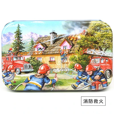 Fire fighting Premium Size 22.5* 13cm Wooden Large 60 Piece Iron Box Cartoon Animal Baby Puzzle Child Wooden Educational Toy Girl Boy - Цвет: Fire fighting