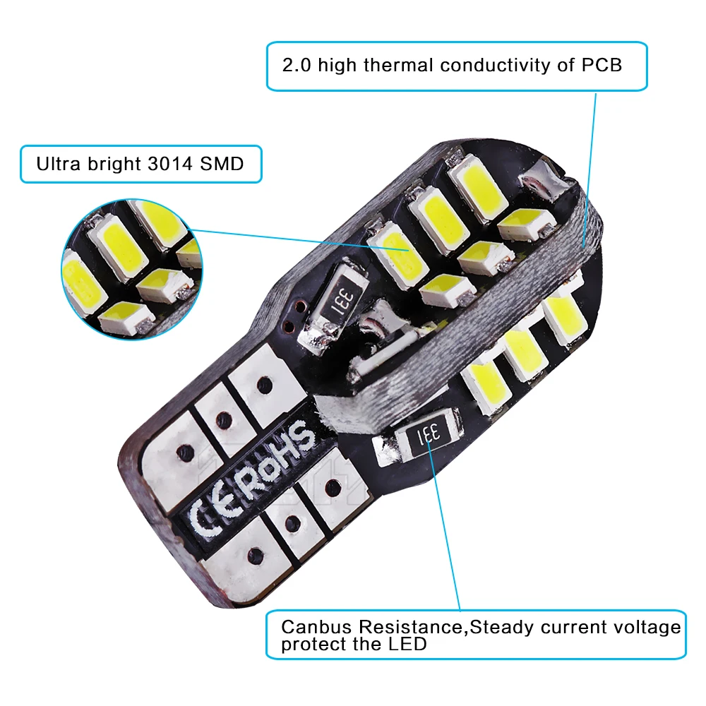 Супер яркий! Светодиодная CAN-шина T10 canbus W5W 50 шт. светодиодная t10 24SMD 3014 smd без ошибок