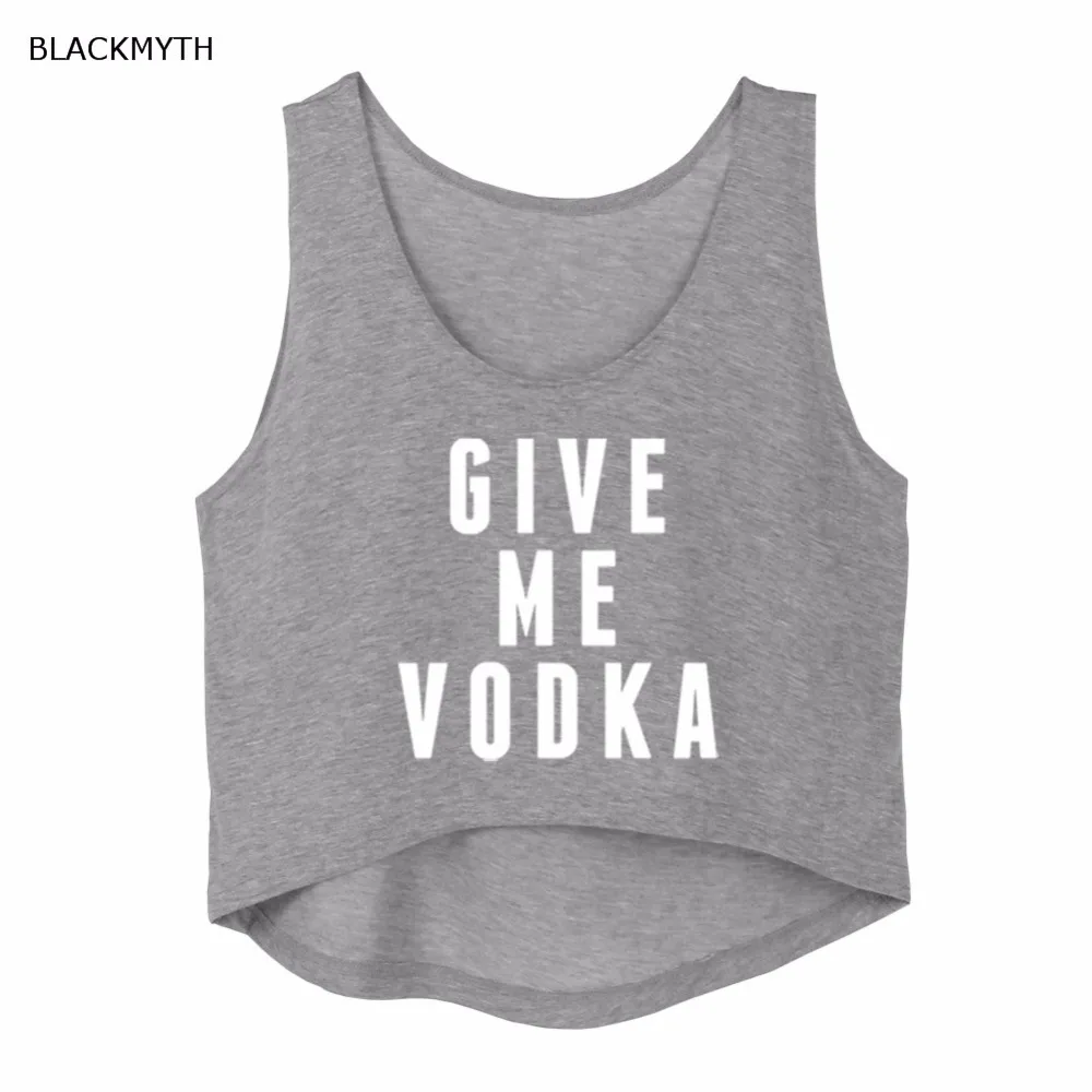 BLACKMYTH Модные женские свободные черные футболки без рукавов с надписью GIVE ME VODKA|crop