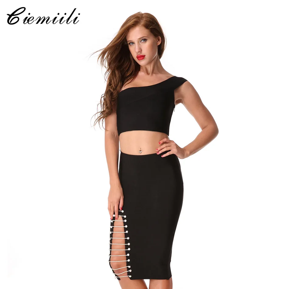 CIEMIILI 2020 новое платье из двух частей модное Бандажное Вечерние черные облегающие