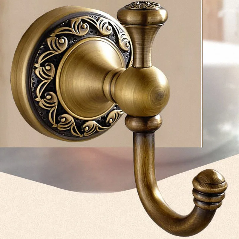 Robe Hook Античный Набор аксессуаров для ванной комнаты, латунная коллекция, резные Товары для ванной комнаты, вешалка для полотенец, креативный кран, набор аксессуаров для ванной комнаты - Цвет: Robe Hook