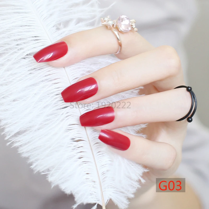 24pcs Fashion section candy color coffin shape nails popular sales of the king sexy red G03 - купить по выгодной цене |