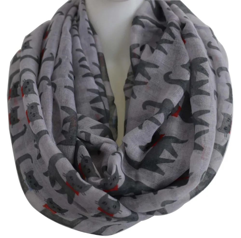 Женский шарф хомут с котом зеленый или черный разноцветный 2018|scarves for ladies|infinity loop