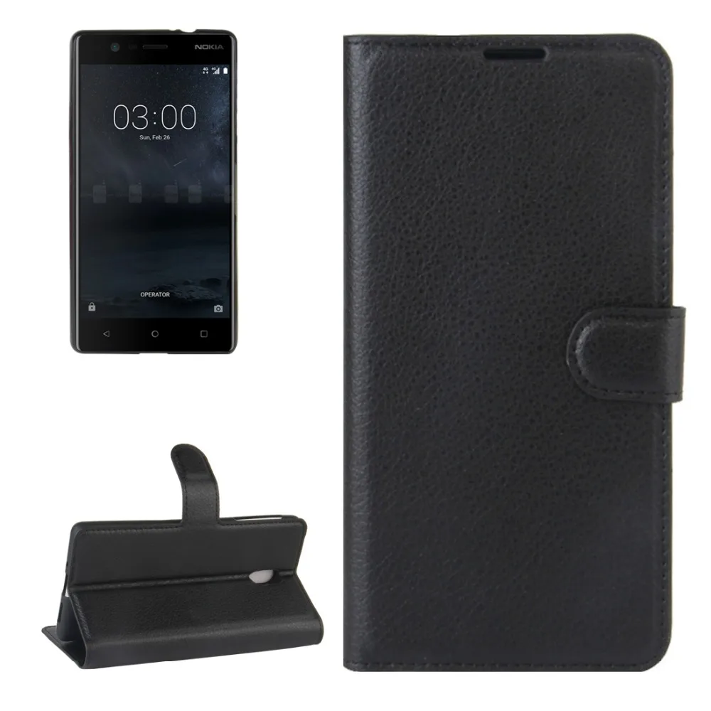 Кожаный чехол книжка с текстурой личи для Nokia 3|case for nokia|phone casesleather case |