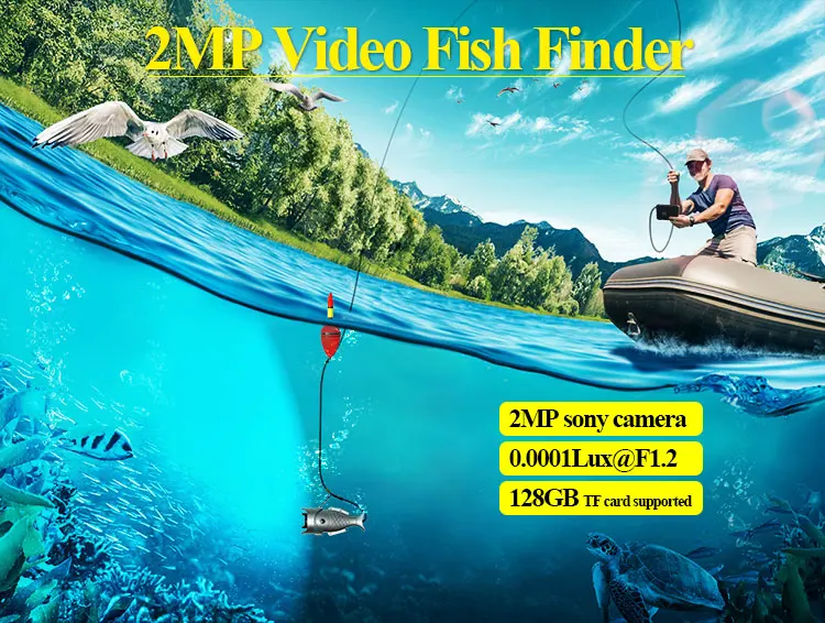 Камера для подводной рыбалки с русским меню, 2MP, 1080 P, Full HD, видео, запись, эхолот для ловли со льдом, обнаружение, DVR