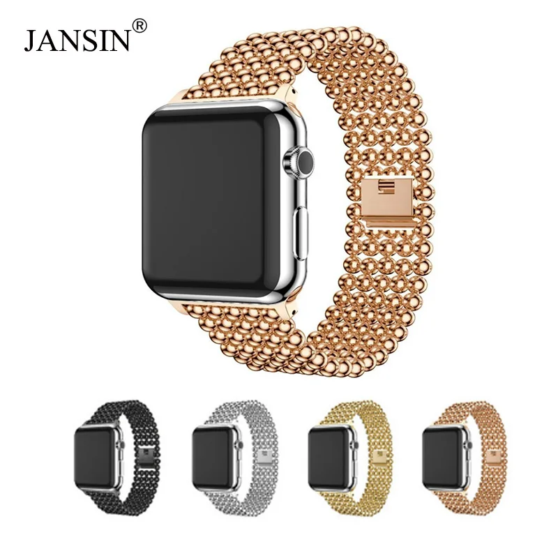 JANSIN роскошный ремешок из нержавеющей стали для Apple Watch 38 мм 40 мм 42 мм 44 мм бисер стиль ремешок для часов для iWatch серии 5 4 3 2 1
