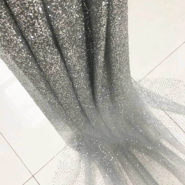 Silver GLace 1 м/лот, 8 цветов, бронзовая сетка, градиентная ткань с золотыми блестками, платье для сцены, свадебное платье, ткань с блестками, TX743 - Цвет: Silver