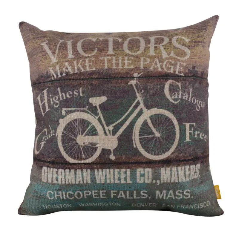 

LINKWELL 45x45cm Wood Slat Bike Bicycle Yellow Green Burlap Decorative Home Cushion Cover throw pillowcase