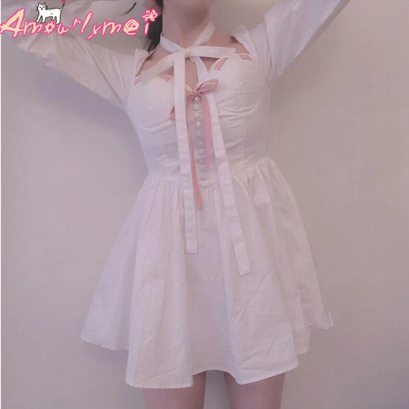 Vestidos Femininos 2018 сексуальное женское платье Mori Girl милое розовое с бантом и длинным