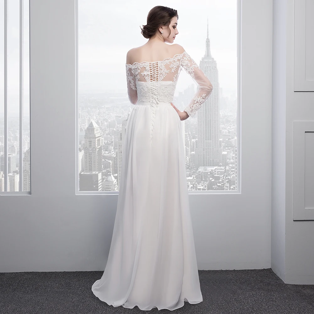 Wejanedress 2017 цвета слоновой кости Длинные рукава торжественные платья с открытыми