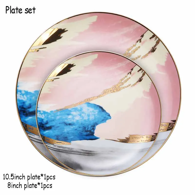 pink plate set Красочный набор керамической посуды дизайн «масляная живопись» Кофейная Кружка Набор десертный поднос 10 дюймов обеденная тарелка Современная посуда полный набор - Цвет: pink plate set