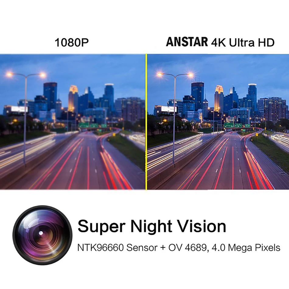 ANSTAR 4K Встроенный gps WiFi Автомобильный видеорегистратор регистратор видеорегистратор для транспорта, с двумя объективами камера заднего вида видеокамера видеорегистратор ночного видения