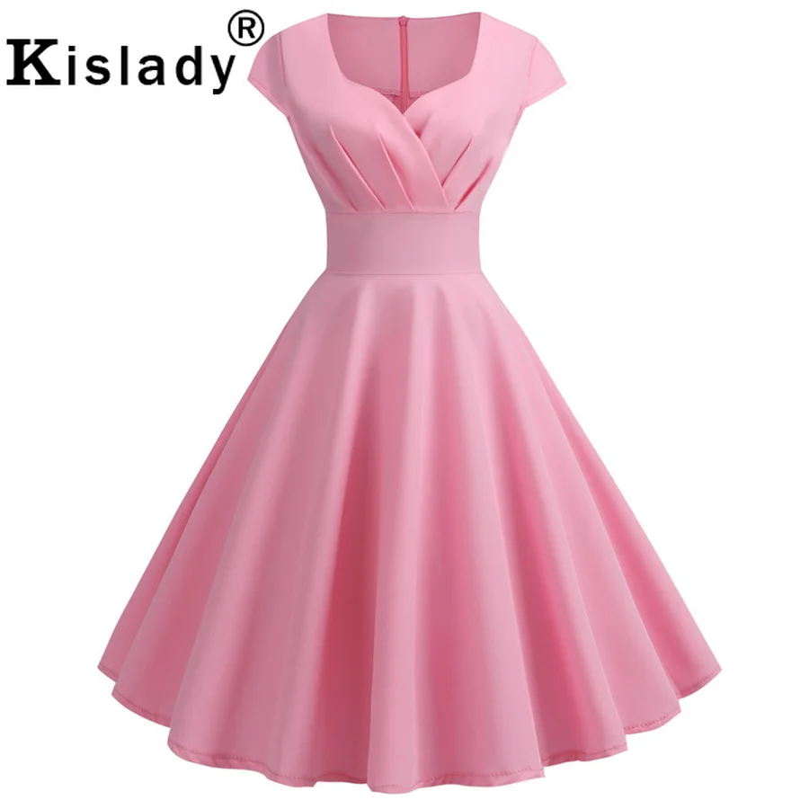 Женское винтажное платье качеля розовое желтое зеленое вечернее размера плюс в