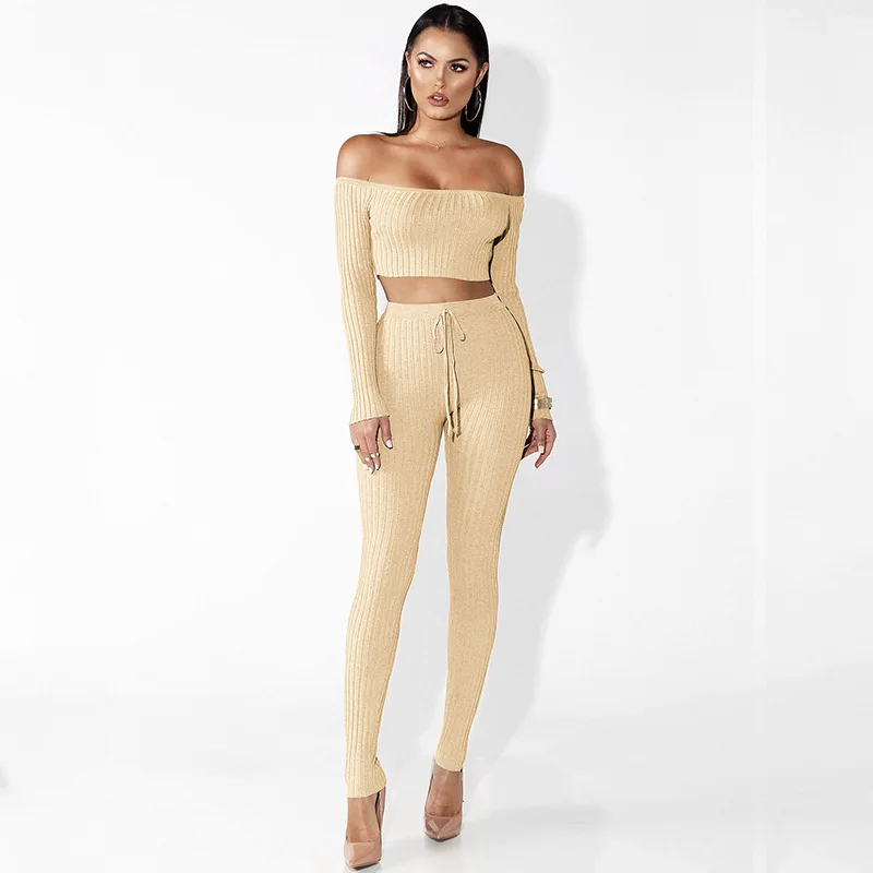 Женский спортивный костюм из двух частей сексуальный укороченный топ брюки