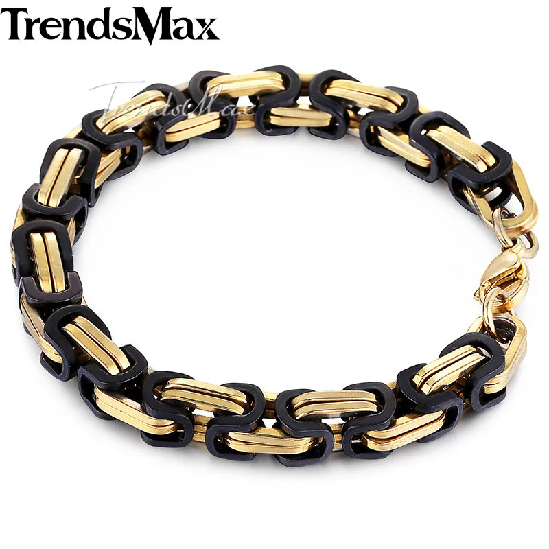 KB185 Gold black 8 мм мужской браслет из нержавеющей стали золото серебро черный Византийский звено цепи браслеты мужские модные ювелирные изделия подарки 7-1" KBM12 - Окраска металла: KB185 Gold black