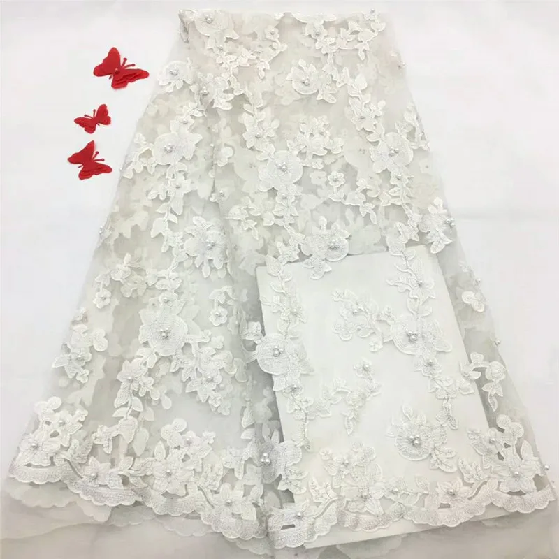 2018 Latest White French Nigerian Laces Fabric High Quality Tulle African Wedding Lace H1219 | Дом и сад
