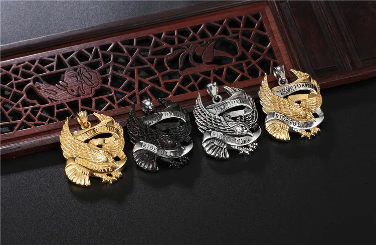 BLITHEYO Titanium Ride to Live Engrave Eagle Necklace Stainless Steel Retro Punk Rock Pendant Hip Hop Motorcycle Jewel | Украшения и