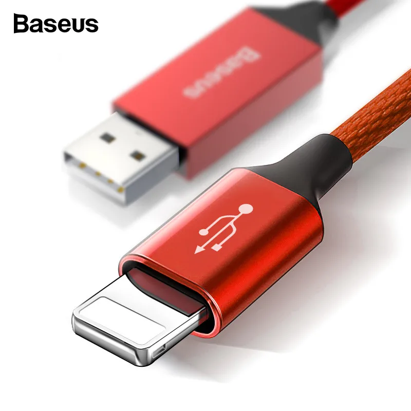 Baseus нейлон 5 м USB кабель Быстрая зарядка кабель Реверсивный для iPhone X XR Xs 8 7 6 Plus Apple iPhone зарядное устройство длинный кабель Шнур для передачи данных - Цвет: Красный