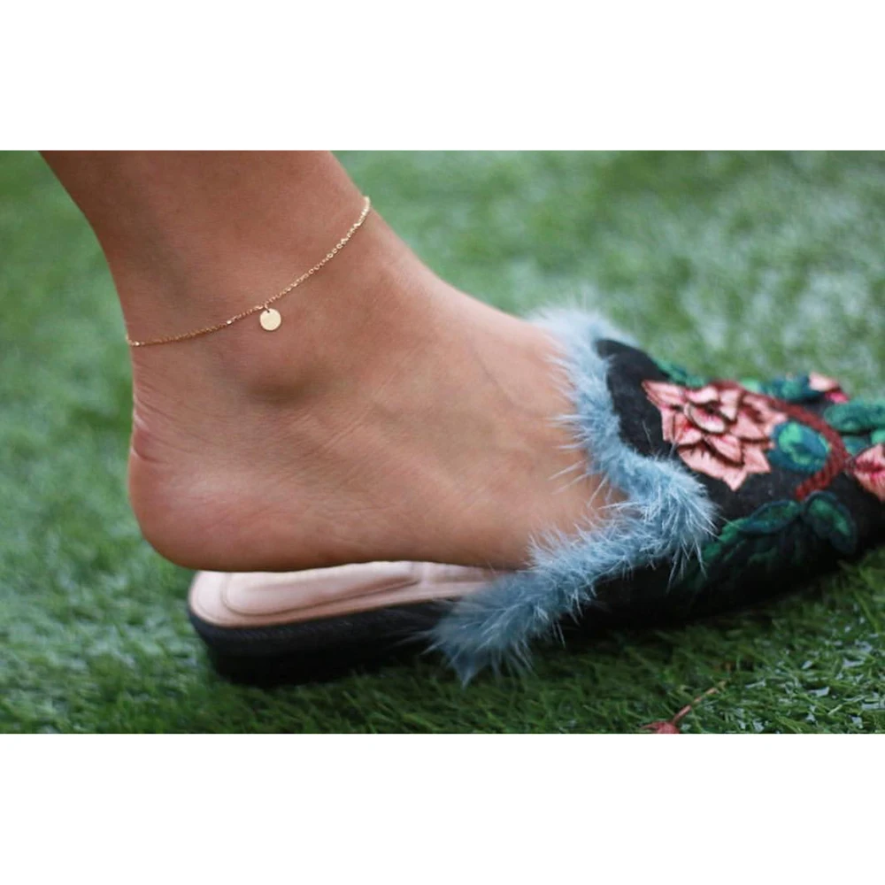 Женский ножной браслет с серебряным диском 925 пробы винтажный ювелирный ручной