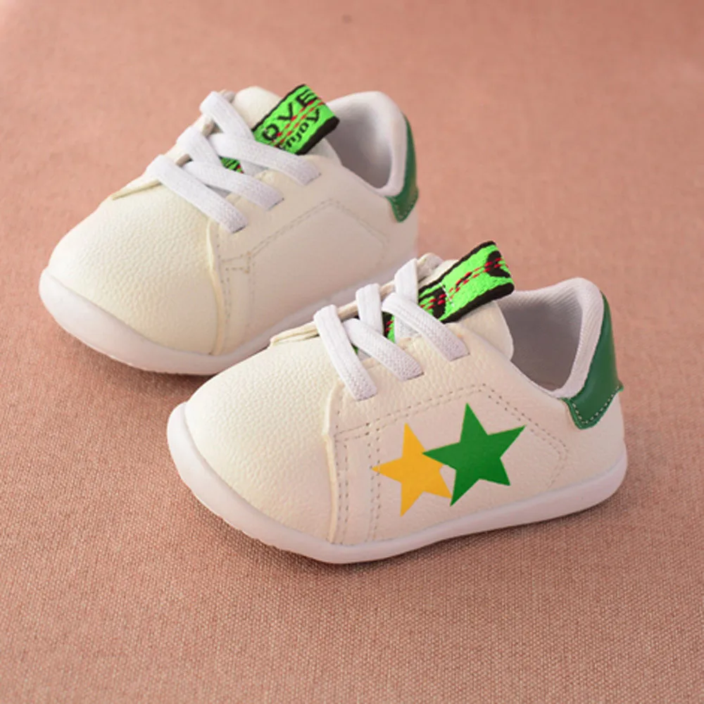 Telotuny детские модные кроссовки для девочек Star Print Lace-up Лоскутные кожаные ботинки