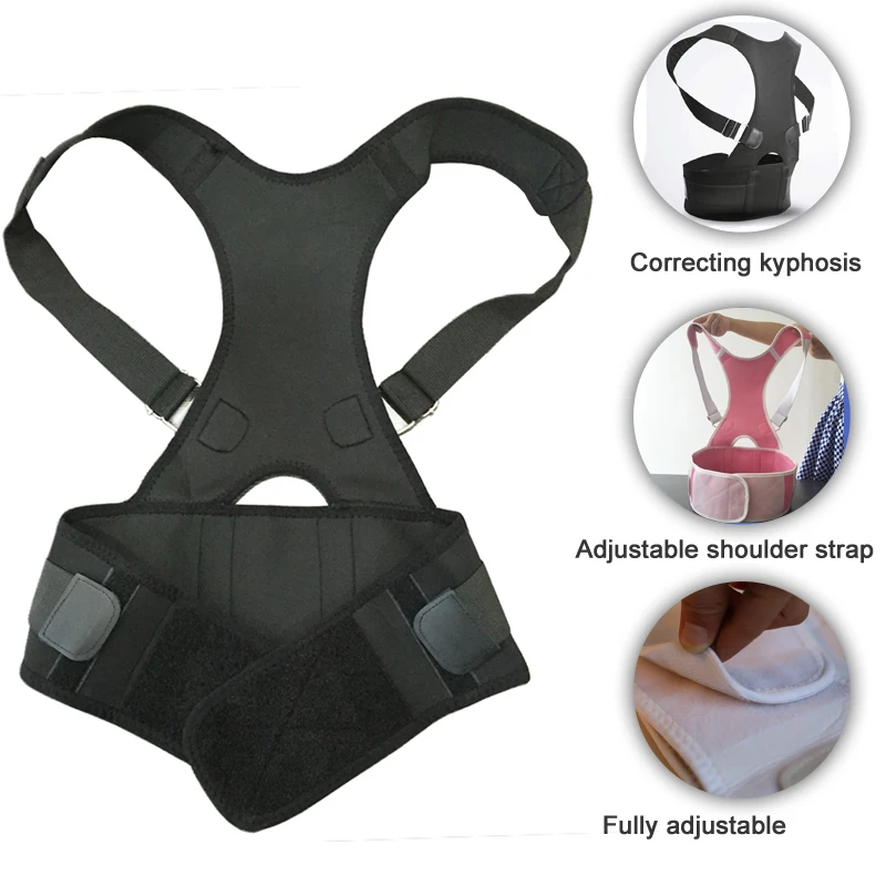 

New Unisex Adjustable Back Brace Posture Corrector Brace Orthopedic Shoulder Lumbar Support Belt for Men Women Black Corset