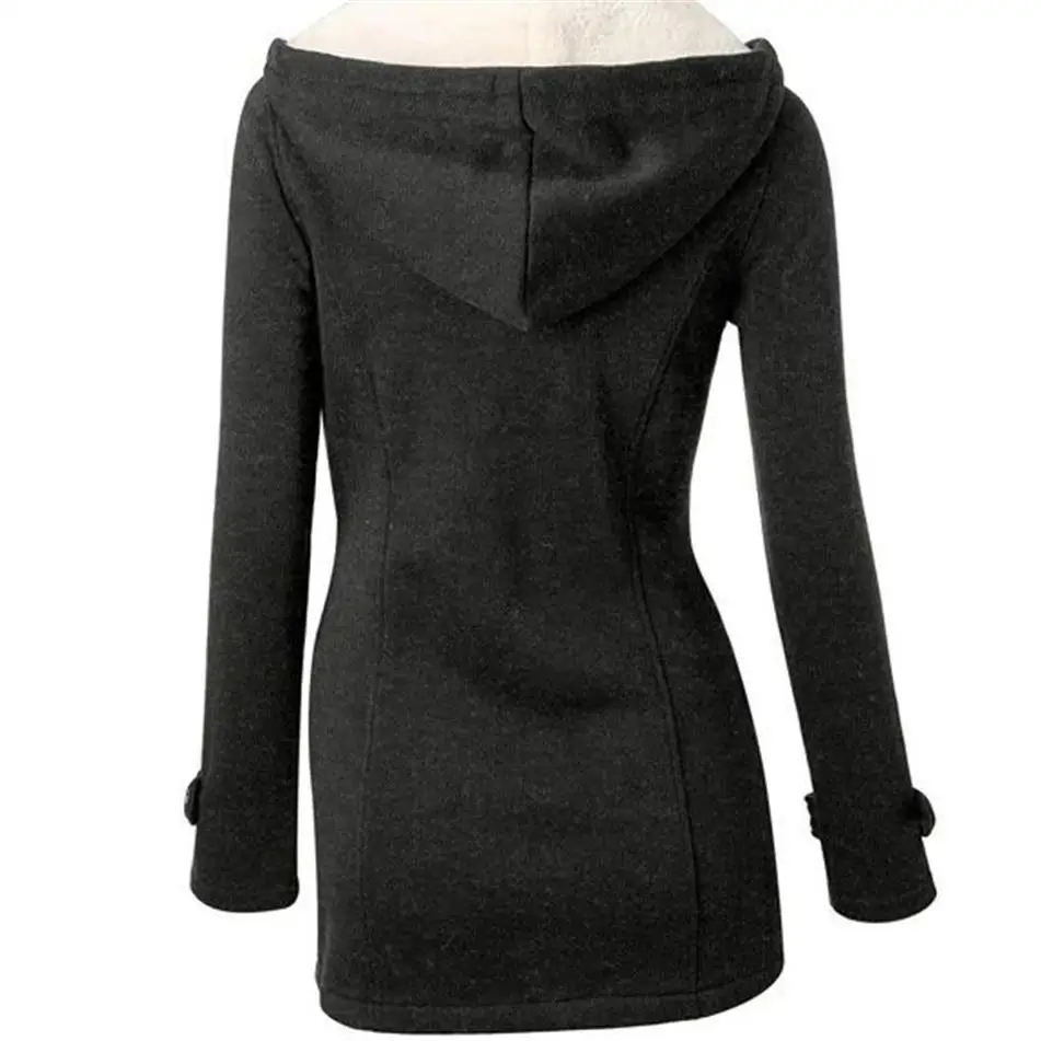 

Autumn Hooded Horn Button Coat Women Winter Parkas Grey Outwear New Fashion Long Women Overcoat S-XXL