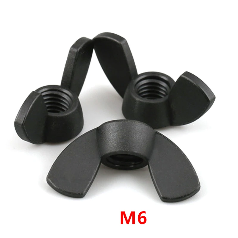 

100pcs DIN315 M6 Black Nylon Wing Nut m6 Hand Tighten Nylon Nut Wingnut Butterfly Nut Ingot Plastic Wing Nuts