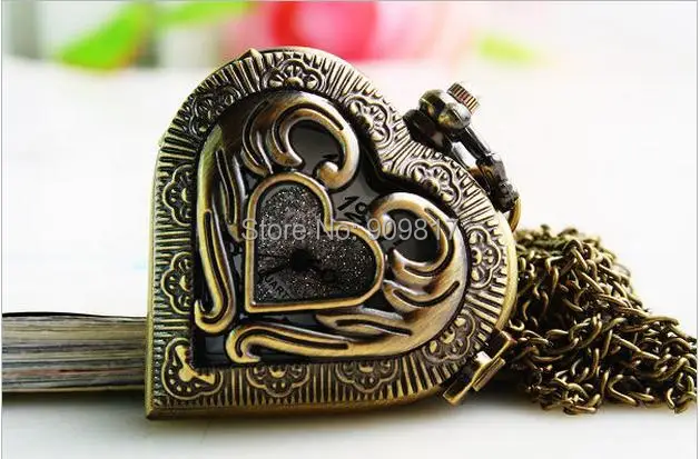 

Fashion heart-shaped hollow steampunk pocket watches jewelry for men and women retro necklace gift