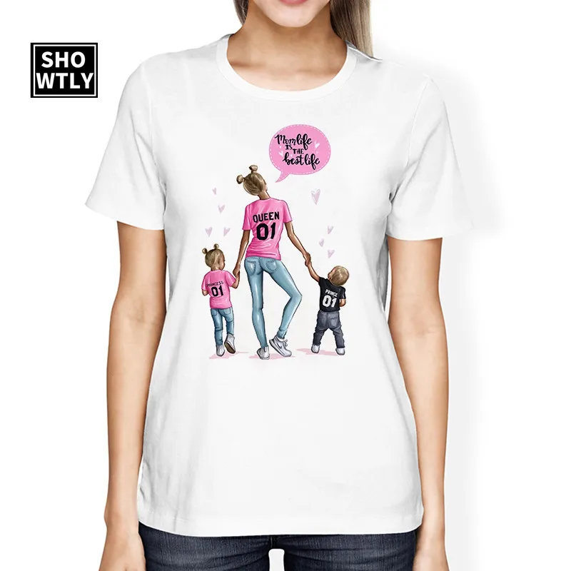Красивая Женская футболка с принтом для мамы и дочки Harajuku kawaii белая короткими