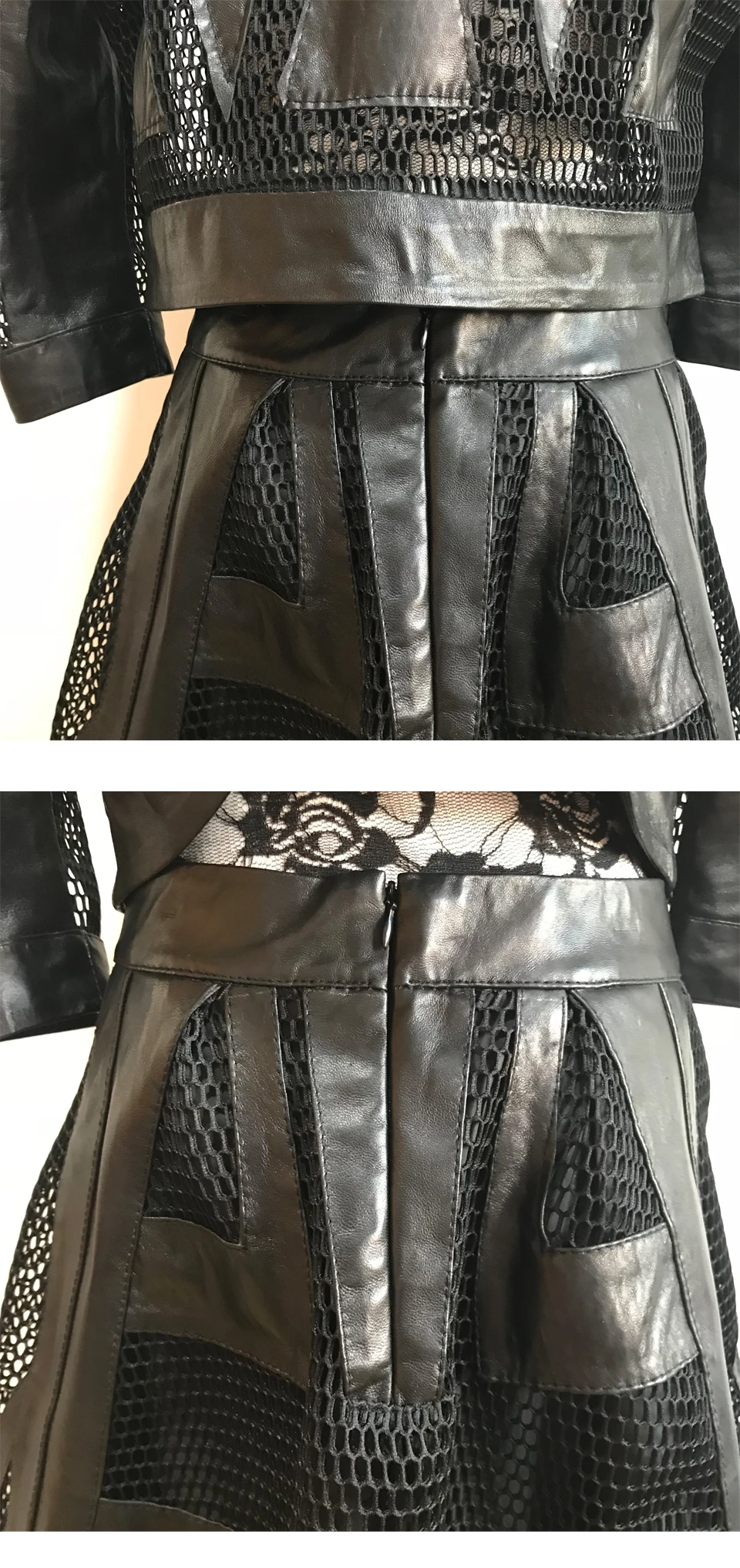 SHILO GO/Новая модная уличная Женская свободная черная короткая куртка из овечьей кожи с круглым вырезом, комплект с плиссированной юбкой