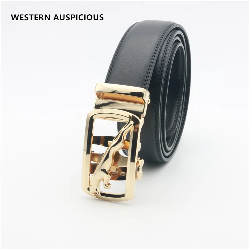 Мужской ремень из коровьей кожи с автоматической пряжкой сплава красного синего