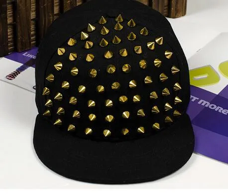 10pcs/lot european style boy and girl rivet baseball cap adjustable casual hip hop cap unisex sliver gold cap